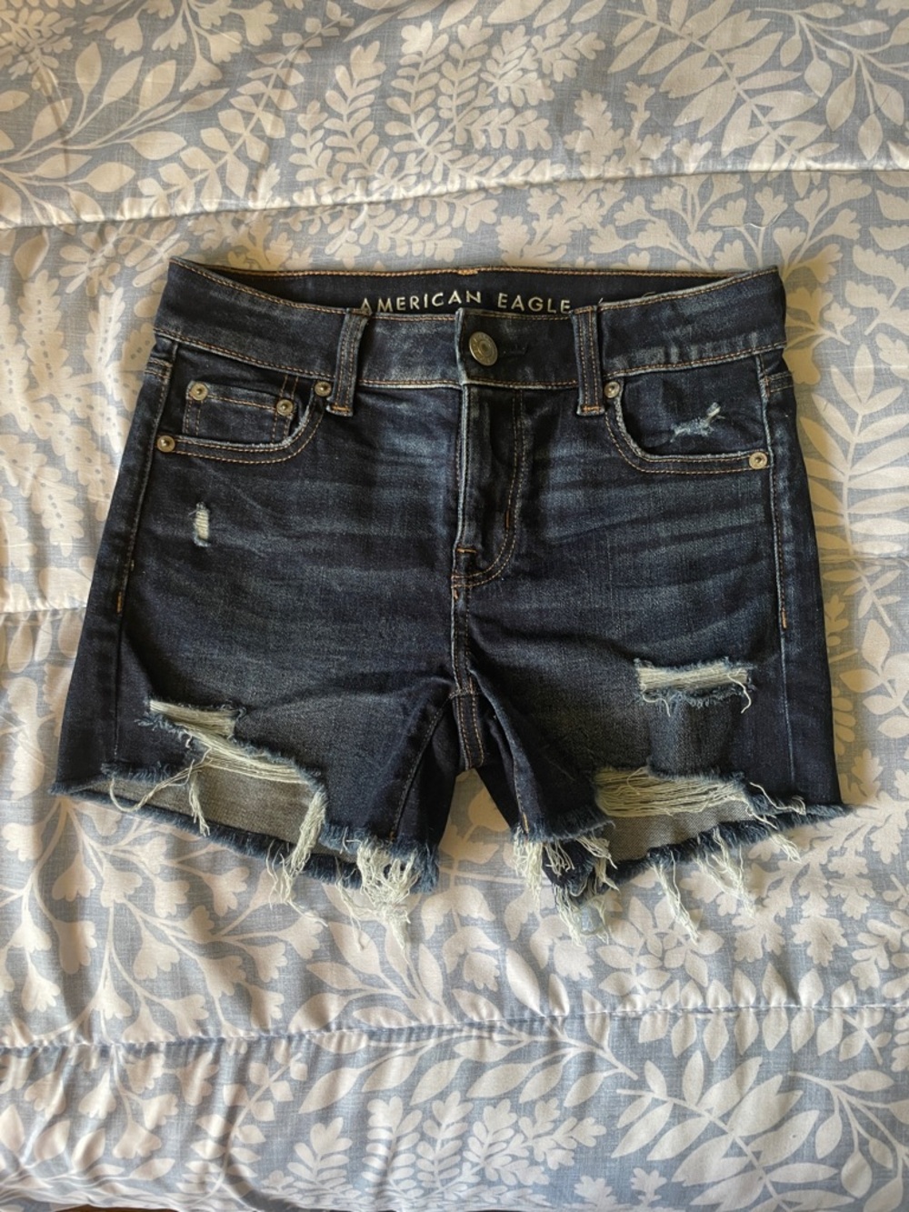 American Eagle Outfitters Dark Blue Distressed Denim Shorts